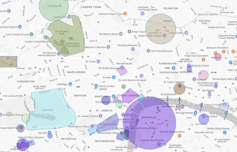 Locations in London, UK