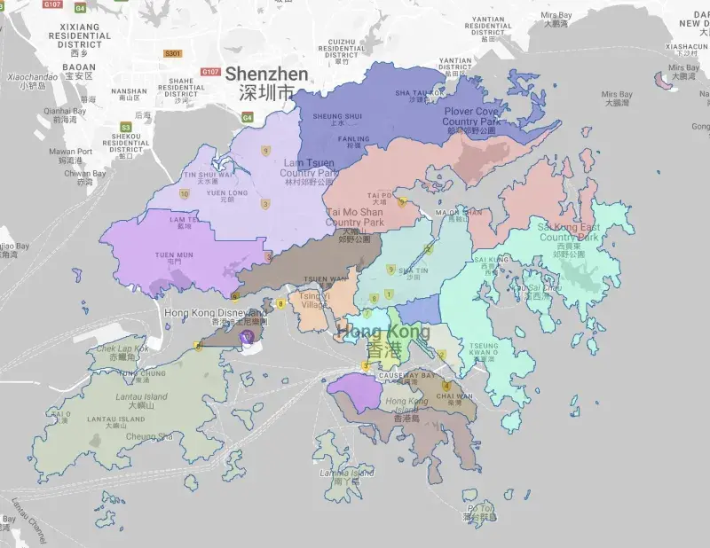 Another way to map Hong Kong's regions with seamless boundaries