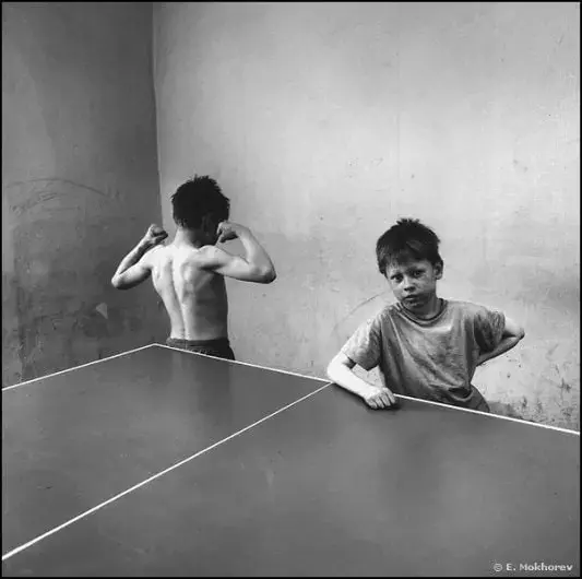 Two Boys at the Ping-Pong Table  Ozerki Orphanage, 1994, Album: Evgeny Mokhorev «Games Children Play» (1987-1993)