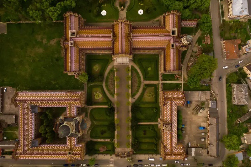 Chernivtsi, Chernivtsi Oblast, Ukraine — Chernivtsi University - a masterpiece of Habsburg architecture — photo captured with DJI Mavic 2 Pro, Hasselblad L1D-20c 28.0 mm f/2.8